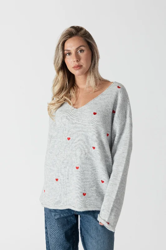 mock floral pullover sweaters -LUNA EMBROIDERED HEARTS SWEATER