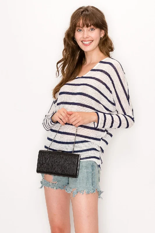 loose plaid pullover sweaters -STRIPED LOOSE KNIT DOLMAN SWEATER