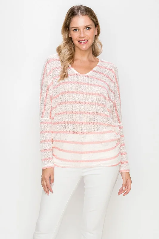 wide plaid pullover sweaters -STRIPED LOOSE KNIT DOLMAN SWEATER