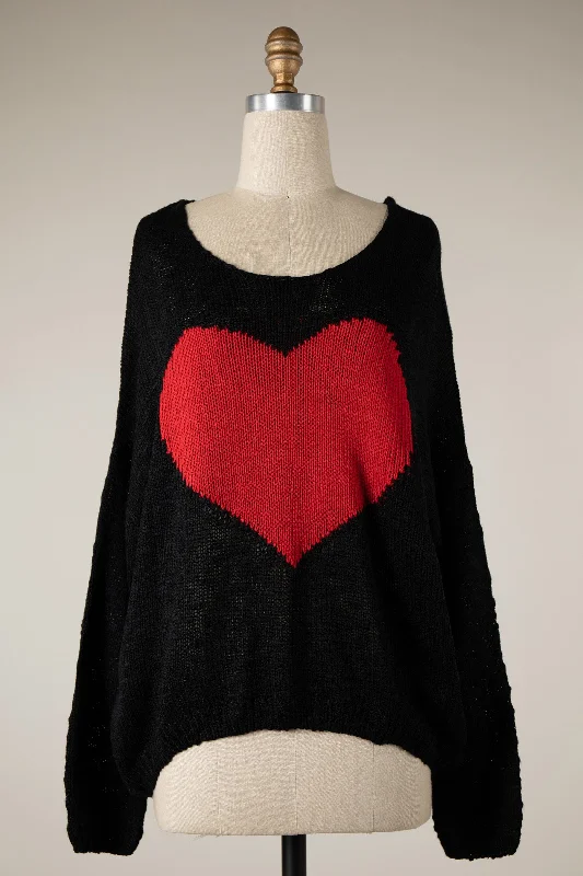 plush plaid pullover sweaters -BIG HEART SWEATER