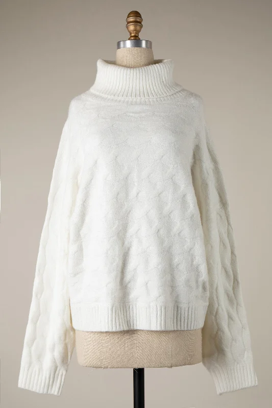 twisted ribbed pullover sweaters -CABLE KNIT TURTLENECK SWEATER