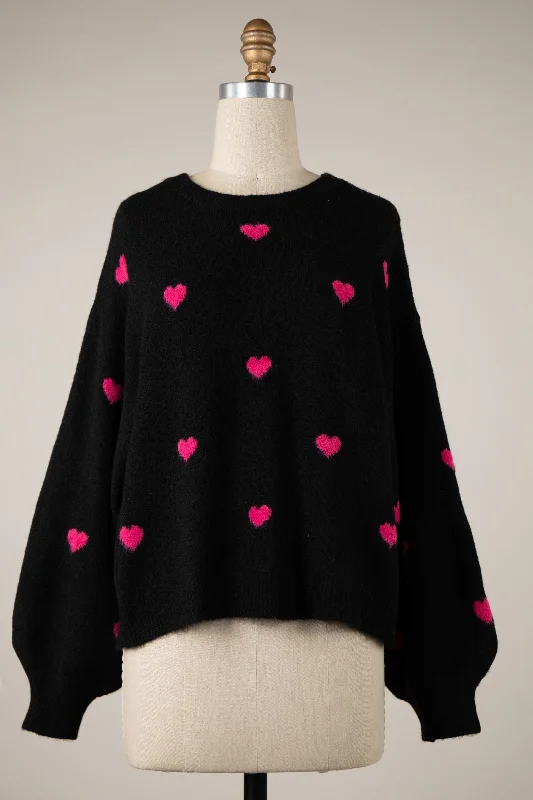 comfy plaid pullover sweaters -SCATTERED HEARTS SWEATER