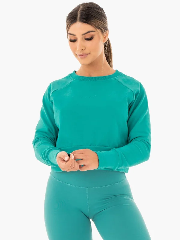 cropped hooded pullover sweaters -Motion Sweater - Teal