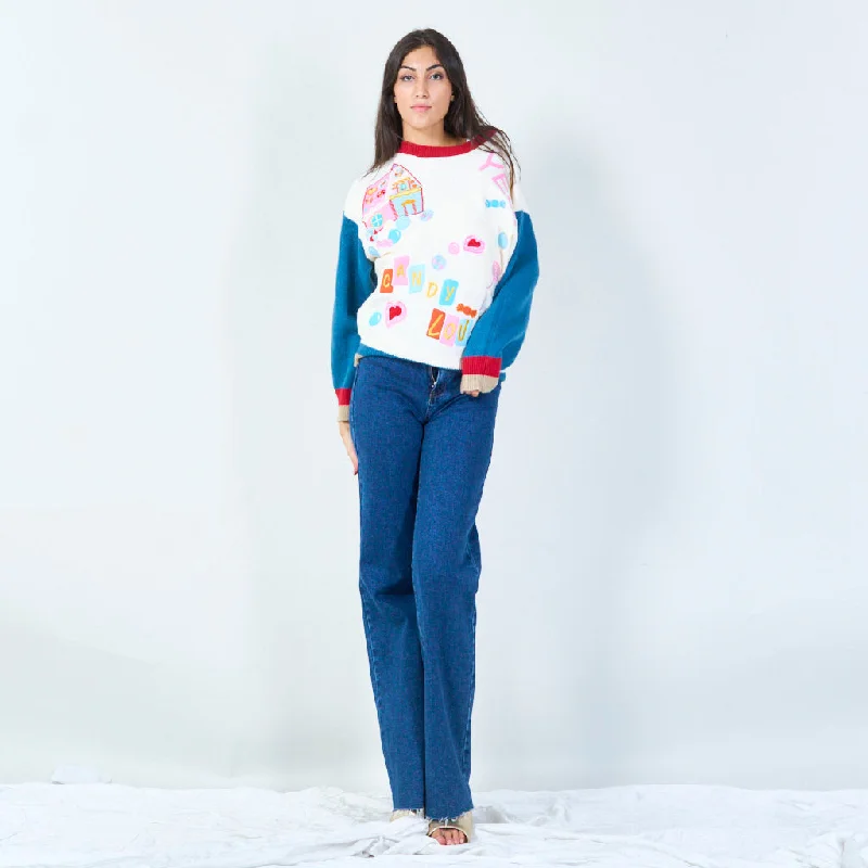 tailored mock-neck pullover sweaters -Playful candy-themed sweater wholesale