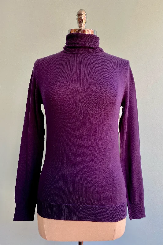 chunky striped pullover sweaters -Purple Long Sleeve Fitted Turtleneck Sweater