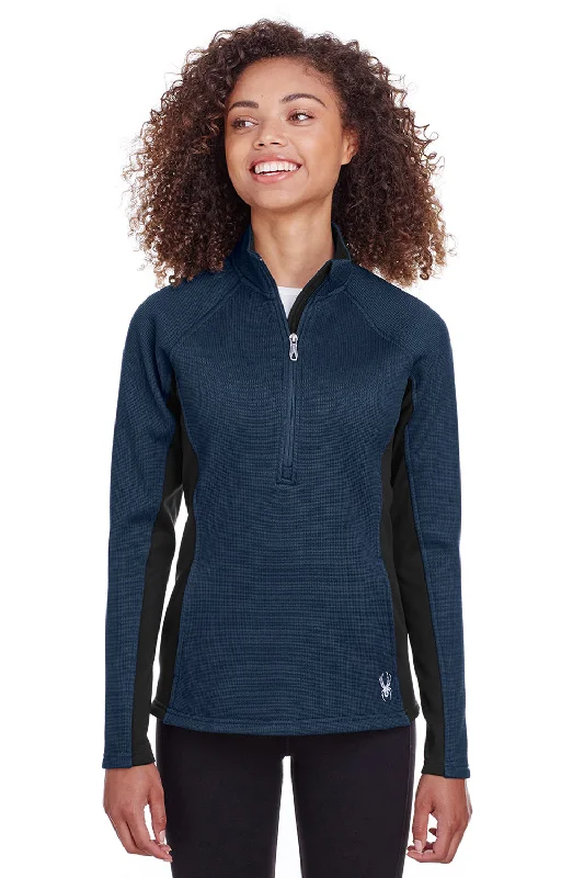 leafy floral pullover sweaters -Spyder Womens Constant 1/4 Zip Sweater - Frontier Blue