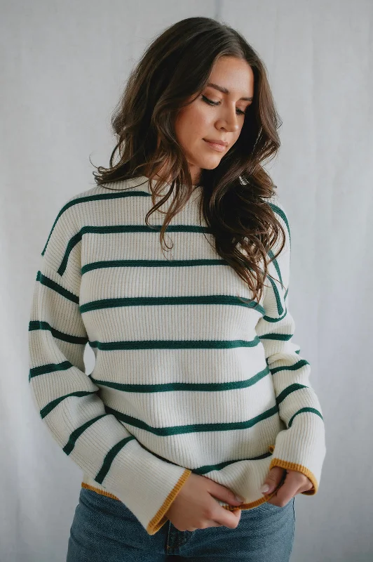 shaggy mock-neck pullover sweaters -The Milo Striped Pullover Sweater