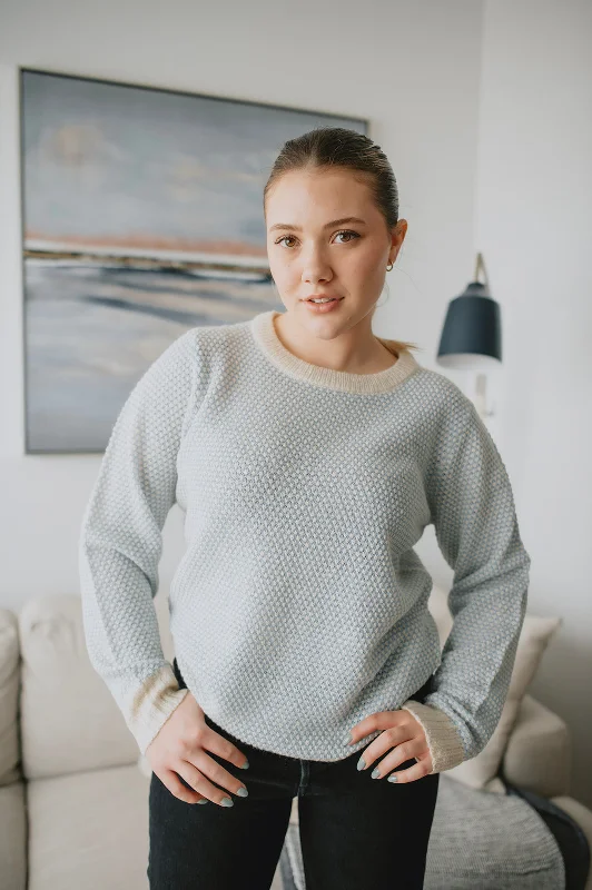 neutral cashmere pullover sweaters -The Mirana Pullover - Placid Blue