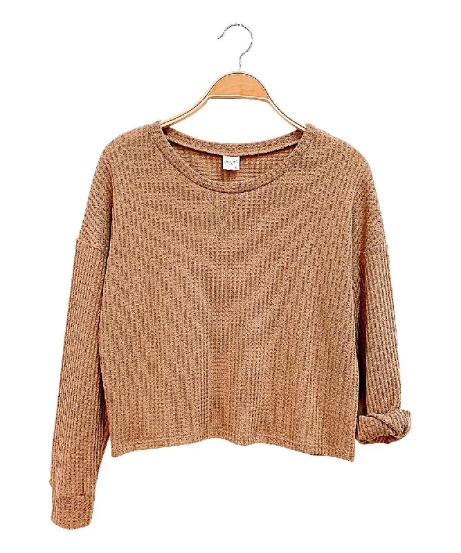 chunky mock-neck pullover sweaters -Sweater Weather Waffle Knit - Mocha