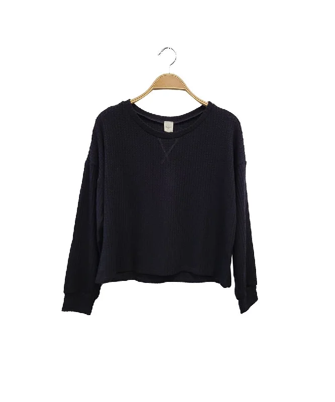 mock-neck pullover sweaters with patch pockets -Sweater Weather Waffle Knit - Black