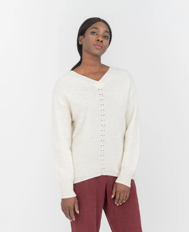 deep ribbed pullover sweaters -Moving Rib V-Neck Sweater