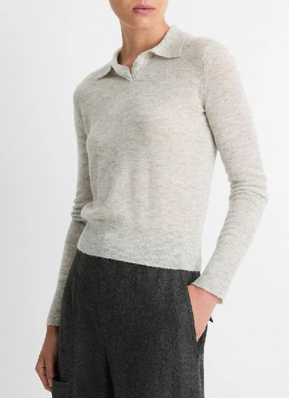 shaggy mohair pullover sweaters -Wool-Blend Polo Sweater