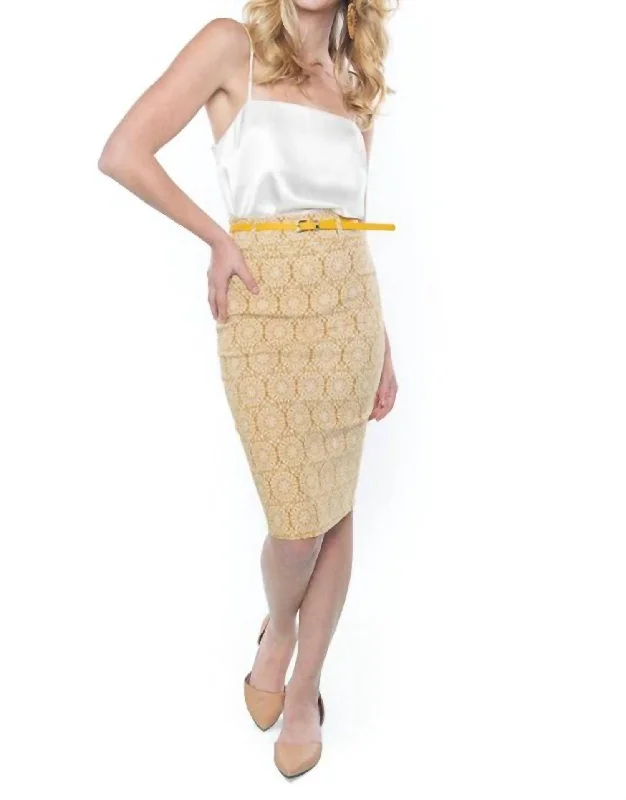 classic logo skirts -High Waist Pencil Skirt In Mustard/white