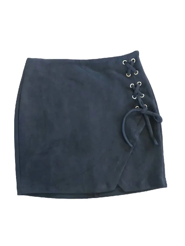 fresh summer skirts -Lace Up Ultra Suede Mini Skirt In Black