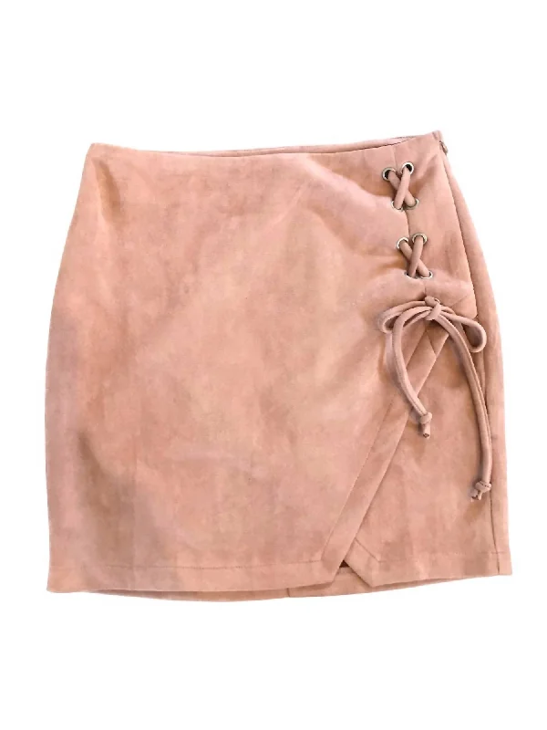 fun asymmetrical skirts -Lace Up Ultra Suede Mini Skirt In Camel