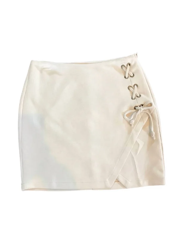 cool striped skirts -Lace Up Ultra Suede Mini Skirt In Ecru