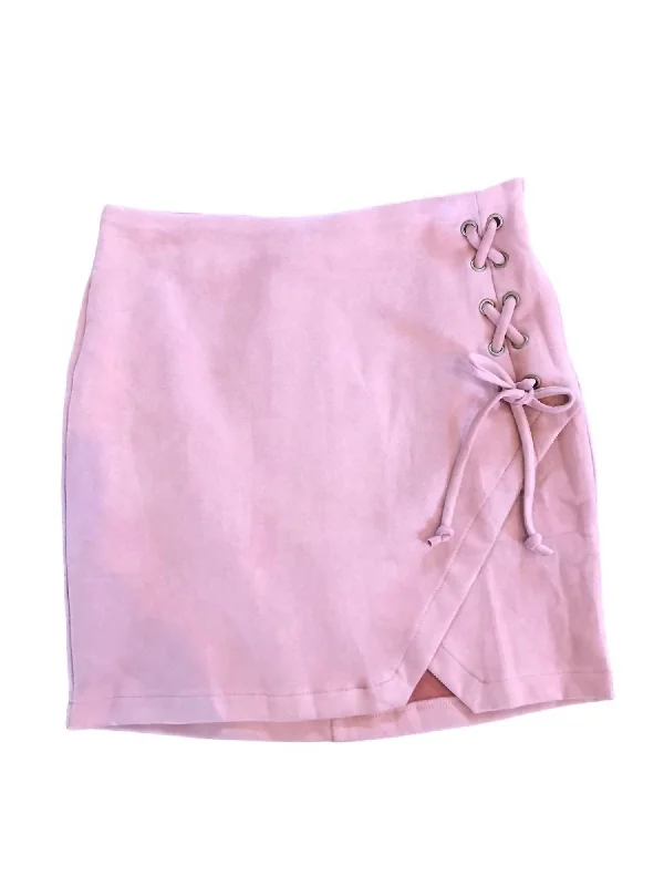 fun geometric skirts -Lace Up Ultra Suede Mini Skirt In Mauve