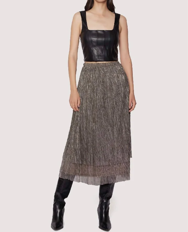 durable denim skirts -Le Mysterieux Midi Skirt In Gold Silver Multi