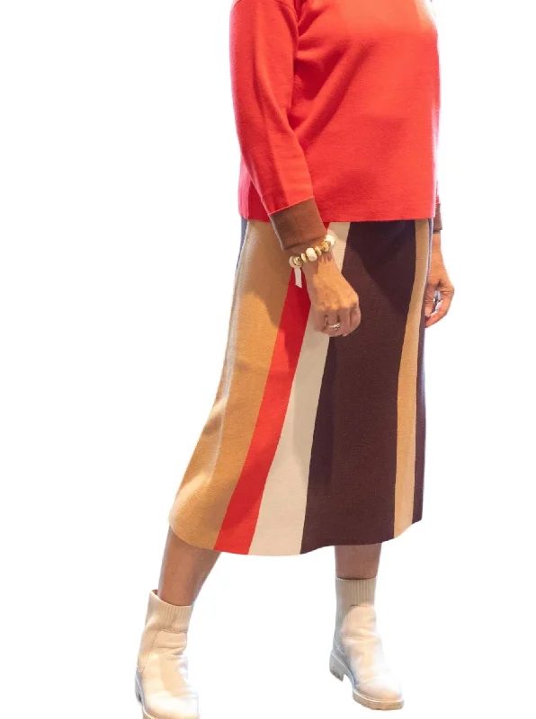 bright striped skirts -Stripe Skirt In Red/brown