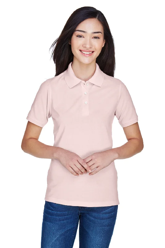 mock vintage blouses & shirts -Harriton Womens Easy Blend Wrinkle Resistant Short Sleeve Polo Shirt - Blush Pink