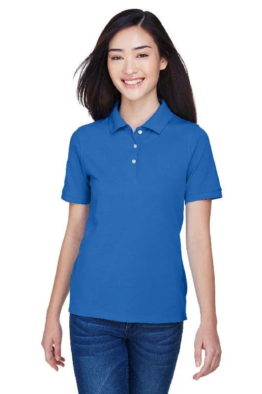 airy mesh blouses & shirts -Harriton Womens Easy Blend Wrinkle Resistant Short Sleeve Polo Shirt - True Royal Blue