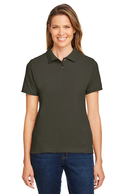 textured soft blouses & shirts -Harriton Womens Short Sleeve Polo Shirt - Black