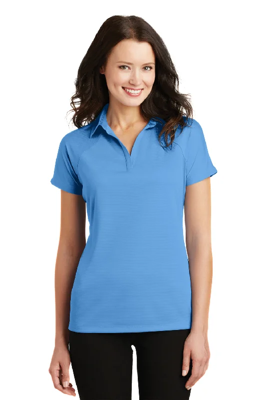 boat neck sleek blouses & shirts -Port Authority Womens Crossover Moisture Wicking Short Sleeve Polo Shirt - Azure Blue - Closeout