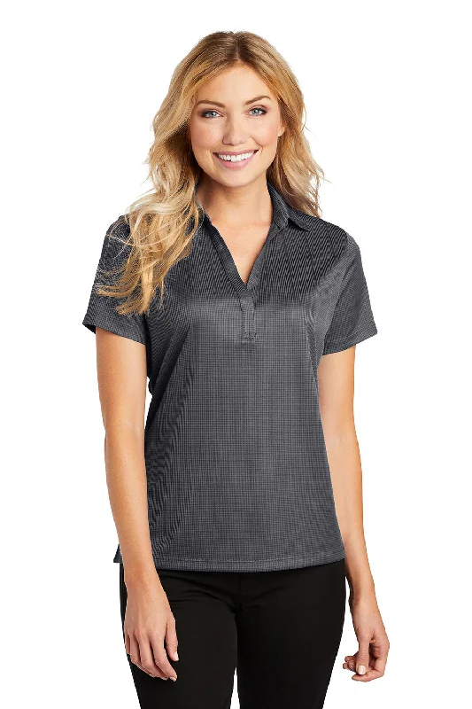 bright striped blouses & shirts -Port Authority Womens Performance Moisture Wicking Short Sleeve Polo Shirt - Smoke Grey