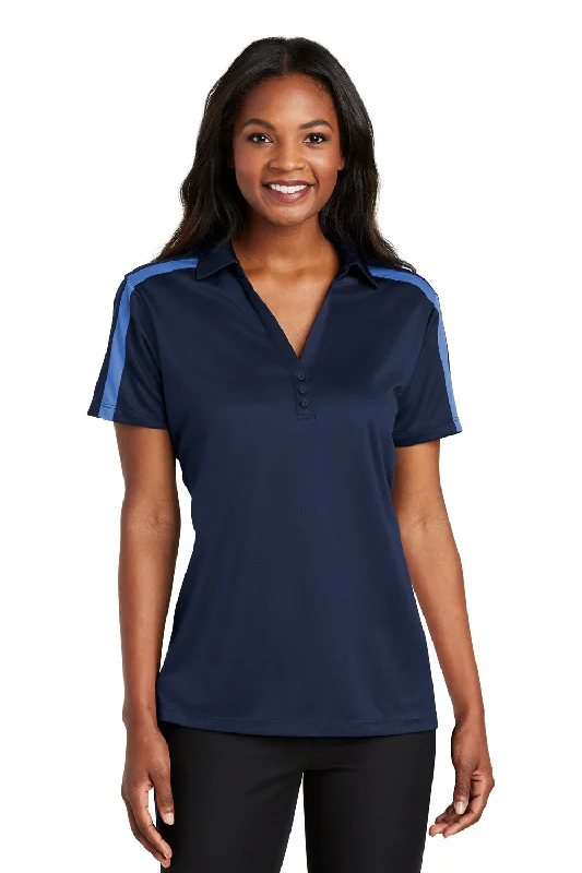 airy blend blouses & shirts -Port Authority Womens Silk Touch Performance Moisture Wicking Short Sleeve Polo Shirt - Navy Blue/Carolina Blue