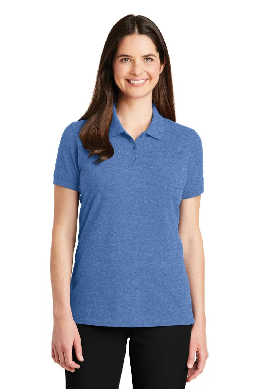 tie-front trendy blouses & shirts -Port Authority Womens Wrinkle Resistant Short Sleeve Polo Shirt - Heather Blue - Closeout