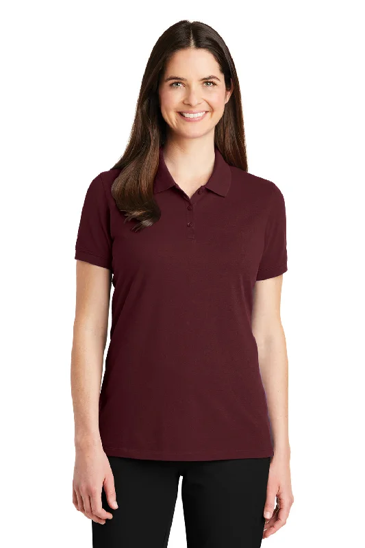 high neck retro blouses & shirts -Port Authority Womens Wrinkle Resistant Short Sleeve Polo Shirt - Maroon - Closeout