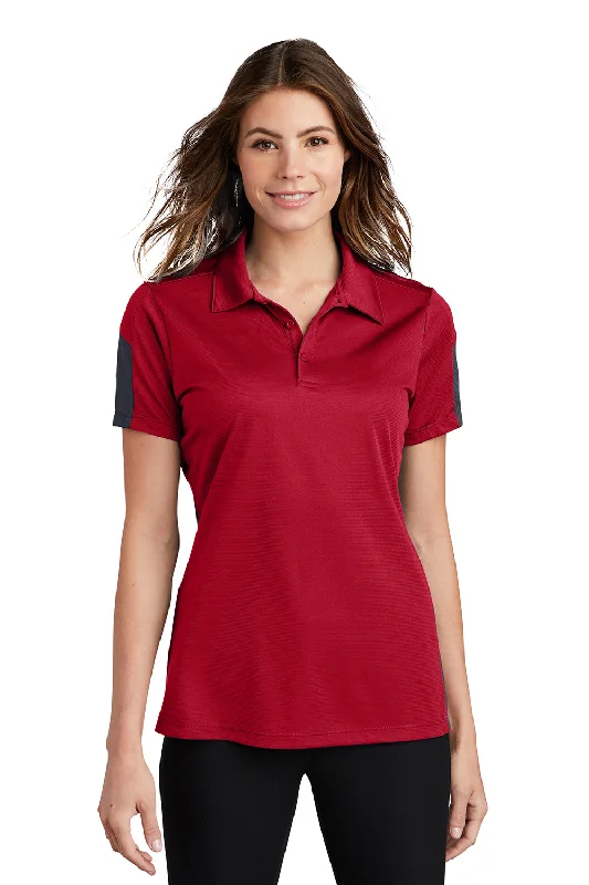 pattern quirky blouses & shirts -Sport-Tek Womens Active Mesh Moisture Wicking Short Sleeve Polo Shirt - True Red/Grey