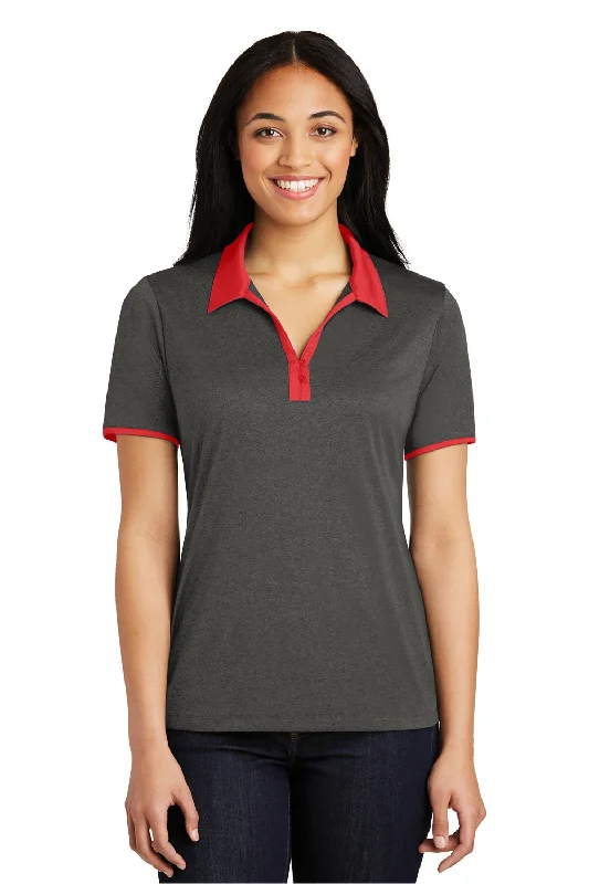 badge retro blouses & shirts -Sport-Tek Womens Heather Contender Moisture Wicking Short Sleeve Polo Shirt - Heather Graphite Grey/True Red - Closeout