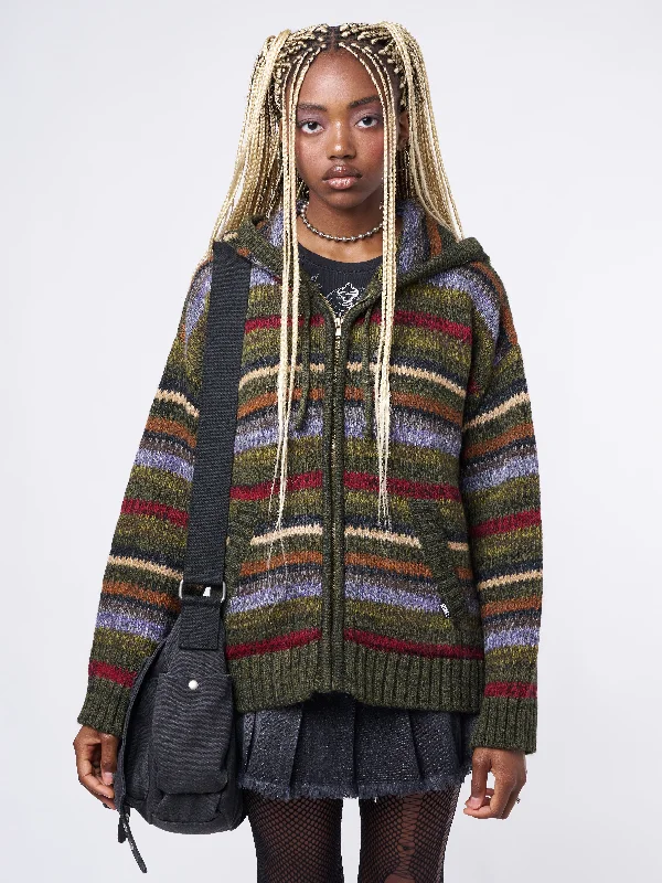 chunky weave striped cardigans -Aya Oversized Knitted Zip-Up Hoodie