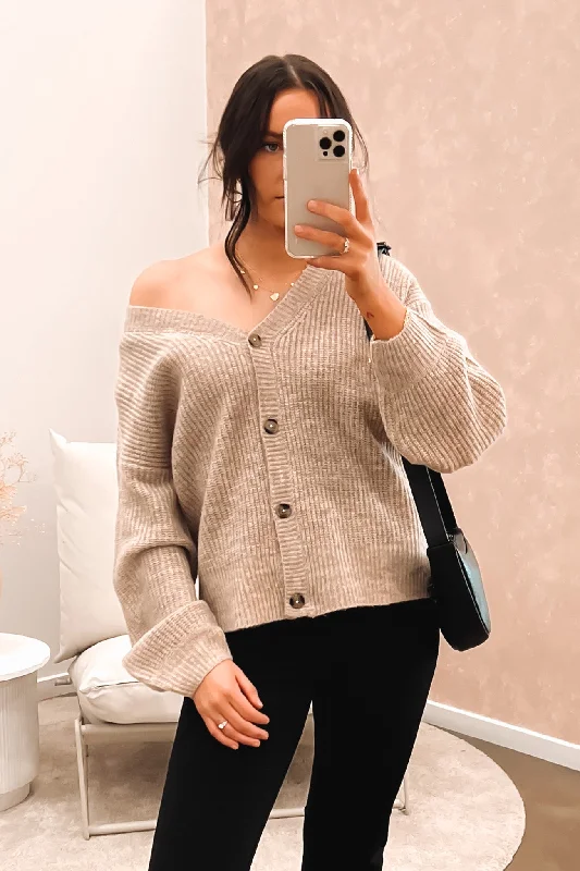 cropped wool cardigans -Belle Knit Cardi Oatmeal