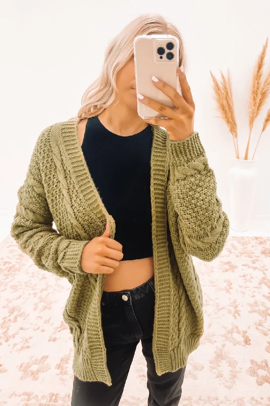 snap ribbed cardigans -Brydie Cardigan Green