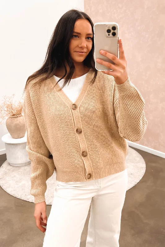 crafted wool cardigans -Celine Button Thru Cardi Oatmeal