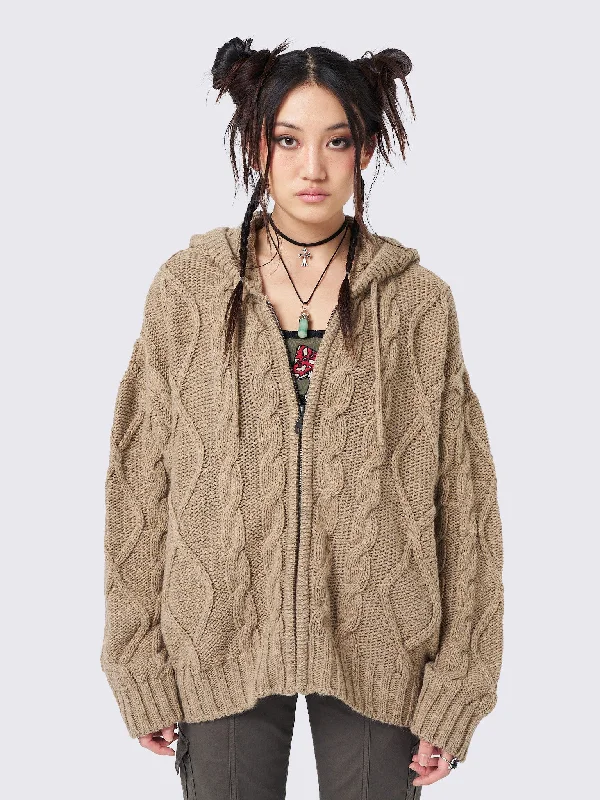 hybrid floral cardigans -Eli Beige Zip Up Cable Knit Cardigan