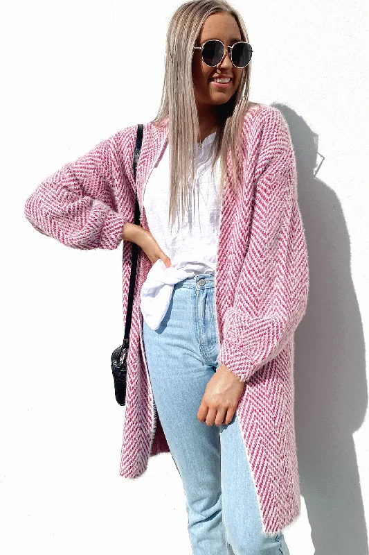 rib-knit plaid cardigans -Elodie Cardigan Pink