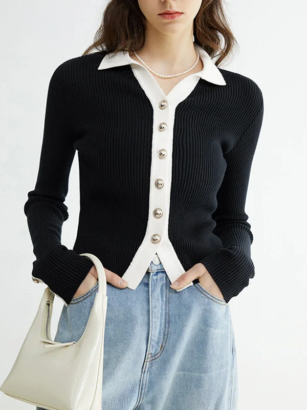 oversized weave cardigans -Contrast Charming Elegant Cardigan