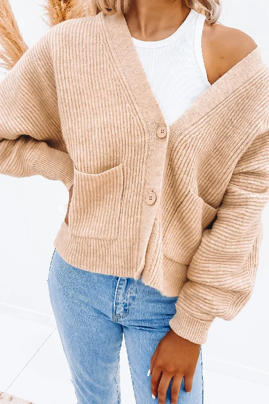 mohair cardigans with snaps -Frey Cardigan Beige