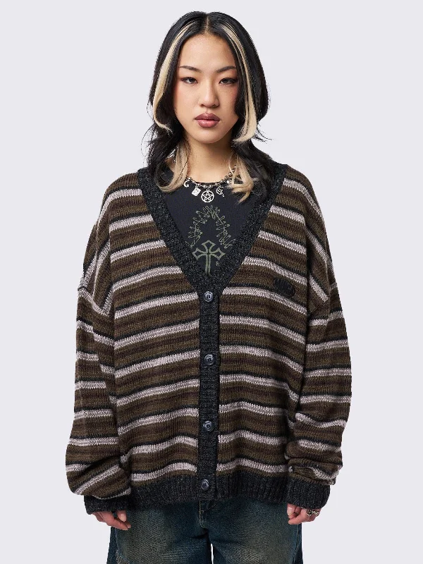 twisted striped cardigans -Gilmore Brown Striped Knit Cardigan