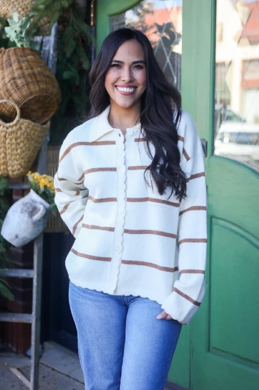 twisted plaid cardigans -Glimpse Into Tomorrow Cream Striped Cardigan Sweater