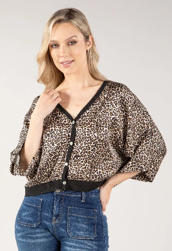 thick cashmere cardigans -Leopard Print Silk Cardigan