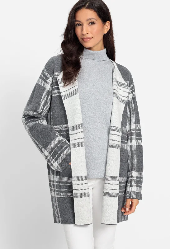 botanical cardigans women -Long Sleeve Check Cardigan