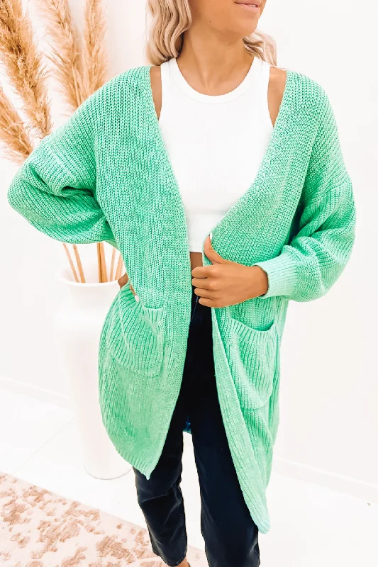 cashmere cardigans for office -Megan Cardigan Green