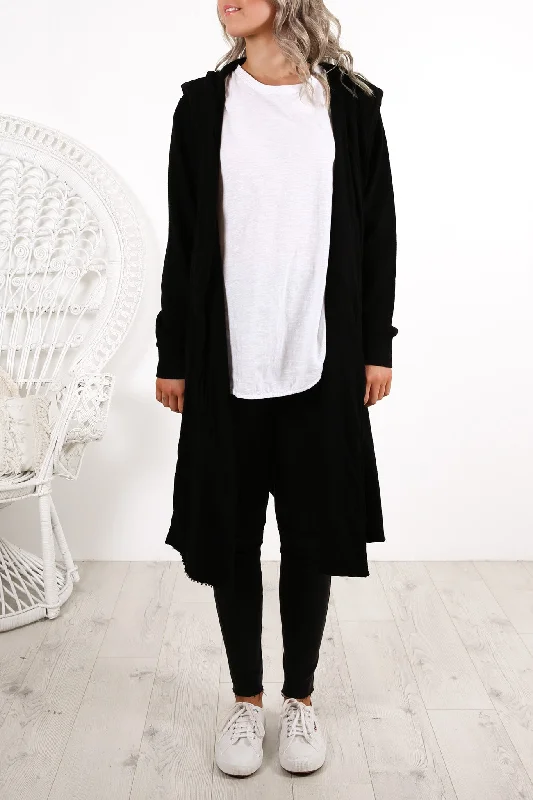 ribbed cardigans for office -Naomi Hooded Cardigan Black