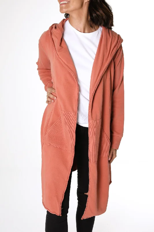 check ribbed cardigans -Naomi Hooded Cardigan Copper