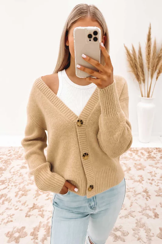 oversized weave cashmere cardigans -Nina Cardigan Beige