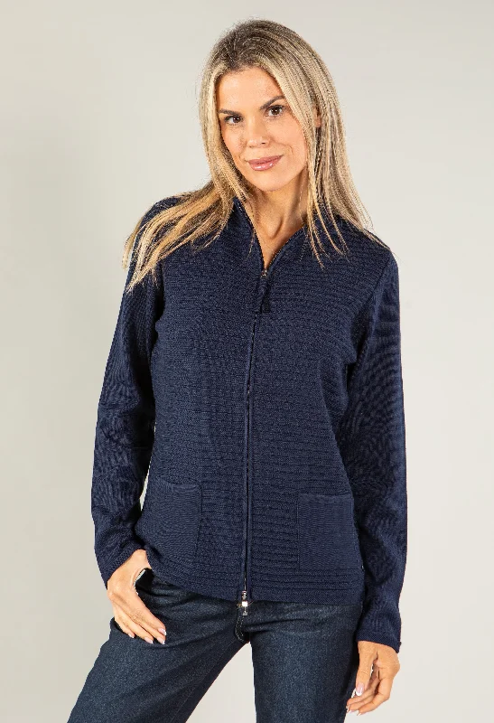 fuzzy mohair cardigans -Zip Knit Ribbed Cardigan